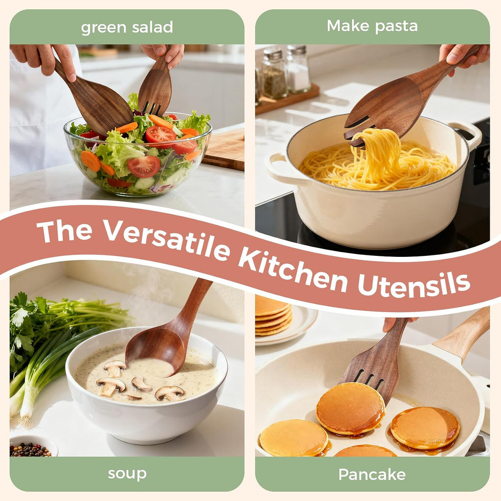 7 Pieces Wooden Kitchen Utensils Set for Cooking