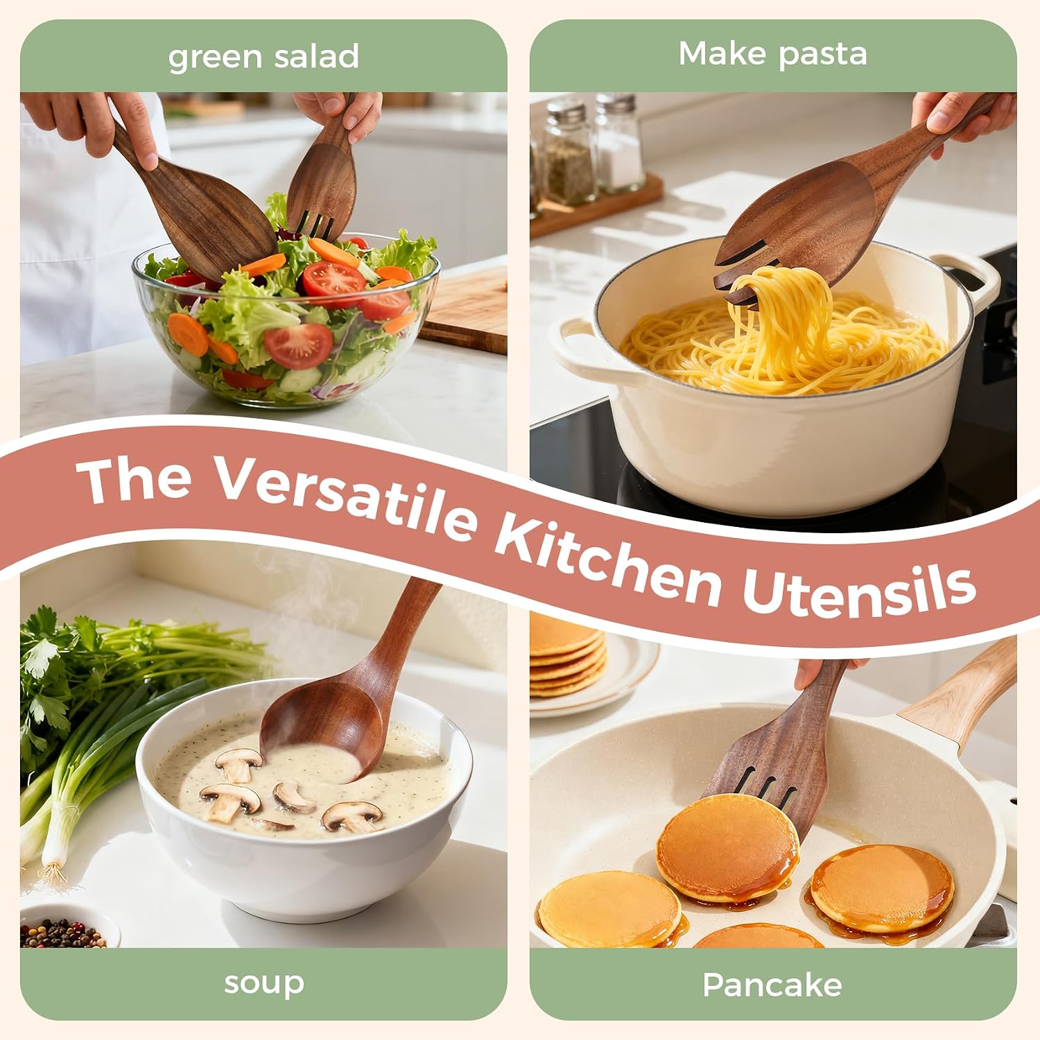 7 Pieces Wooden Kitchen Utensils Set for Cooking