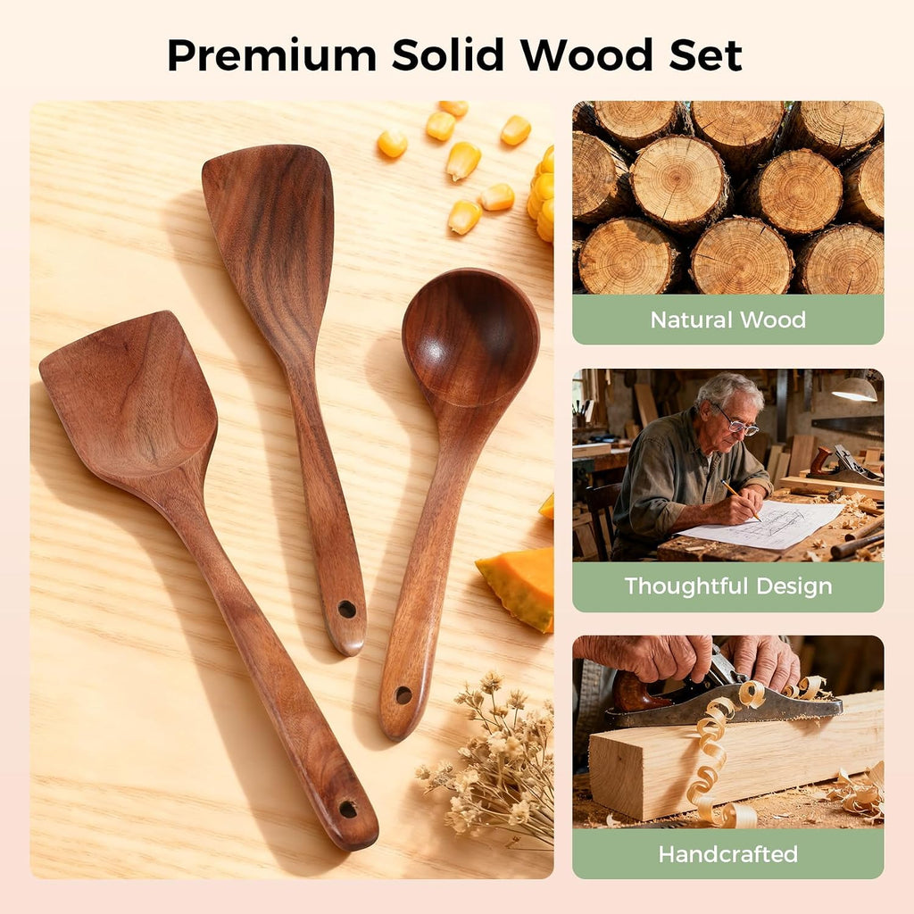 7 Pieces Wooden Kitchen Utensils Set for Cooking